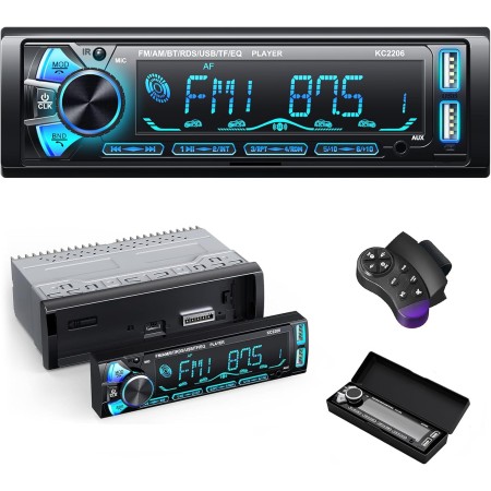 RDS Radio Coche Bluetooth Extraible, Wistrue FM/Am Autoradio Bluetooth 5.0 Manos Libres,1DIN Autoradio Stéreo 65Wx4 Soporta