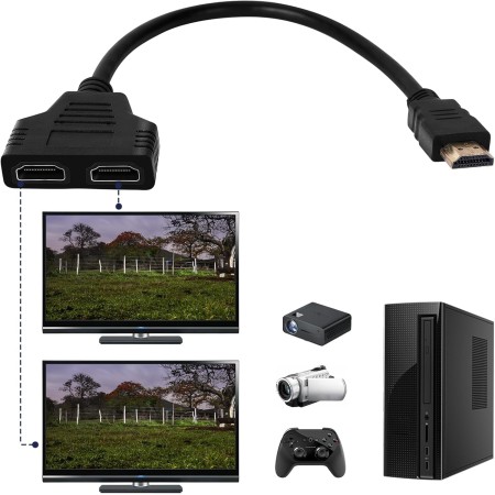 Jewan Adaptador Divisor HDMI, 1080P HDMI Macho a Doble Hembra, 1 a 2 Vías, Divisor de Cable para HDTV HD, Monitor y Proyectores,