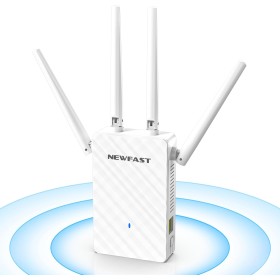 NEWFAST Amplificador Señal WiFi Repetidor WiFi, 300Mbps Amplificador Wi-Fi 2.4GHz Banda Extensor WiFi con 4 Antenas de Alta