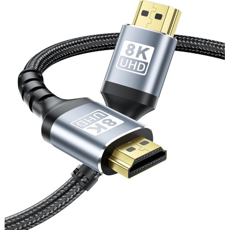 BYEASY Cable HDMI, cable HDMI 2.1 de 2 m 8K a 60 Hz, 4K a 120Hz, eARC, Dolby, 3D, Ethernet, compatible con todos los