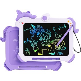 Tableta de escritura LCD para niños, tablero de garabatos con pantalla de colores de unicornio, juguete de viaje para niños
