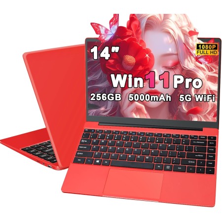 Ordenador Portatil Celeron N4020 Up to 2.8Ghz, Ordenadores Portatiles 14 Pulgadas Win 11 con 5G WiFi 6+256GB SSD Expansión 1TB,