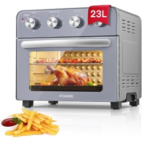 FOHERE Horno Freidora de Aire Caliente 23L, 1700W Freidora de Aire Caliente con 6 Accesorios y 100 Recetas, 80 a 230°C,