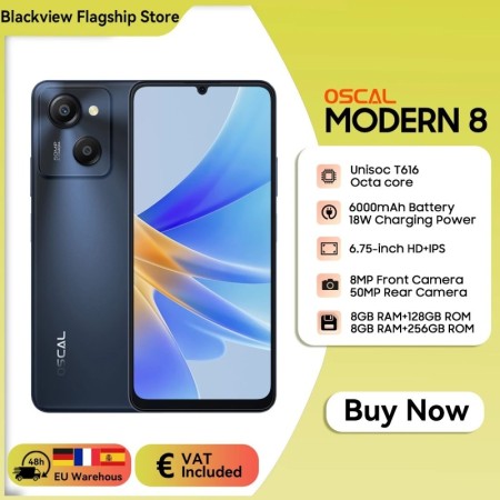 Oscal-Smartphone moderno 8, pantalla de 6,75 pulgadas, 128GB + 8GB/256