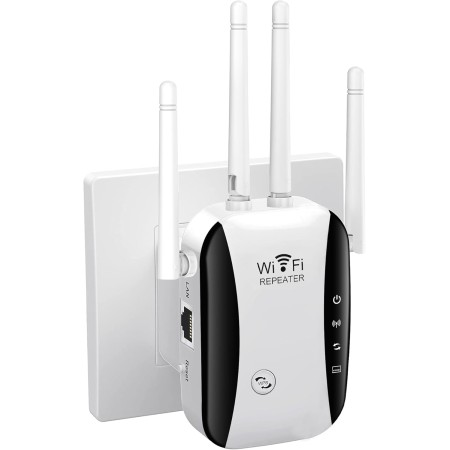 Repetidor WiFi, Amplificador señal WiFi,4 Antenas Externas, Amplificador WiFi 2.4GHz con Repertidor/Ap Modo y la función WPS,1