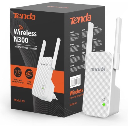 Tenda A9 N300 Repetidor de red Wifi Extensor Amplificador de Cobertura (300Mbps, 2 Antenas externas, Red Cobertura WiFi