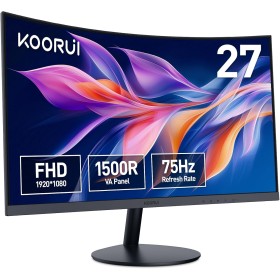 KOORUI Monitor Curvo - 27 Pulgadas Full HD (1920x1080 a 75 Hz, 5ms, VA 3000:1, Curvatura 1500R, HDMI, VGA, Antirreflejo, Eye