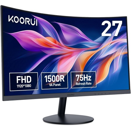 KOORUI Monitor Curvo - 27 Pulgadas Full HD (1920x1080 a 75 Hz, 5ms, VA 3000:1, Curvatura 1500R, HDMI, VGA, Antirreflejo, Eye