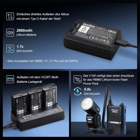 Godox V100S Flash TTL Cámara Speedlite 100Ws Cabeza Redonda Flash para Sony Cámara (V100-S)