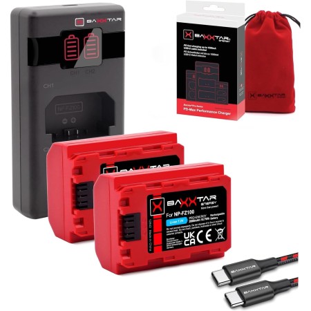 Baxxtar Pro NP-FZ100 Pack de baterías (2600mAh - Generación IV) también Compatible con Sony Alpha 6700 A1 7c II 7CR 7 IV 7R IV V