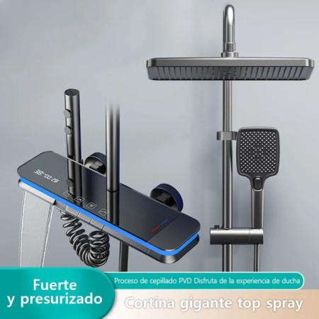 Sistema de ducha de cascada gris mate, Panel de vidrio, mezclador de l