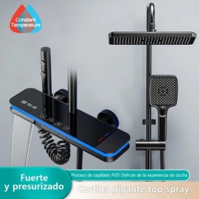Juego de sistema de ducha de lujo, cascada, lluvia, baño negro, grifo 