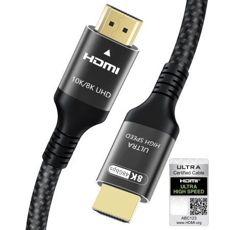 Adauxter Cable HDMI 2.1 10K 8K 2M, Certificado 48Gbps Ultra Alta Velocidad Cable HDMI con Ethernet 4K 240Hz 165Hz 120Hz 8K60Hz