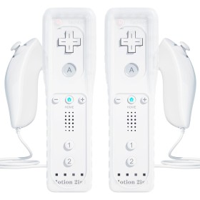 TechKen Pack de 2 Mandos para Wii con Muñequera,Wii Mando a Distancia Remote Controller para Wii con Motion Plus y Nunchuk
