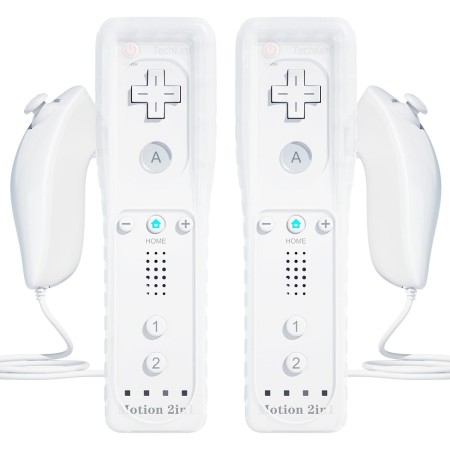 TechKen Pack de 2 Mandos para Wii con Muñequera,Wii Mando a Distancia Remote Controller para Wii con Motion Plus y Nunchuk