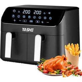 YASHE Air Fryer with Dual Compartment, 9L Dual Air Fryer with SYNC Function, 8 in 1 Cooking Presets Touch Screen Air Fryer, Fast