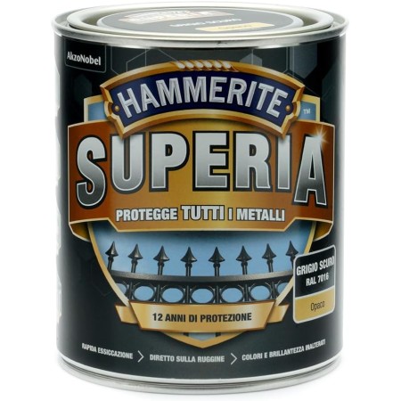 Hammerite Superia Esmalte Metal Antióxido Interior y Exterior Mate Gris Oscuro, 250 ml