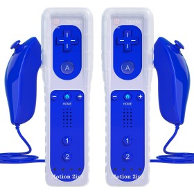 TechKen 2 Piezas Controller para Wii con Nunchuck,Mando Wii Motion Plus Integrado con Nunchuk Controller Funda de Silicona