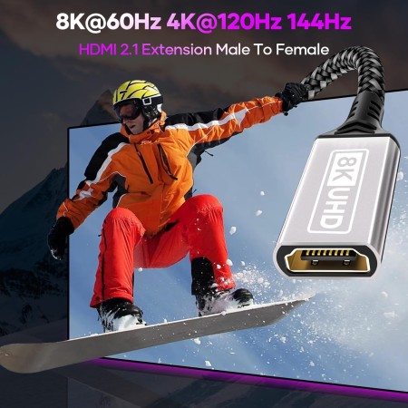 Cable de extensión HDMI,0.2M 8K 60HZ 4K 120HZ 144HZ Cable de extensión HDMI 2.1 macho a hembra 48Gbps Ultra Alta Velocidad UHD