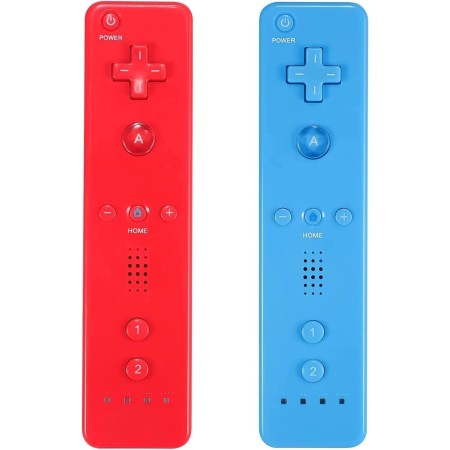 AUFGLO Retro Wii Controller 2 Pack Wii u Remote mit Silikongehäuse und Handgelenksgurt (Rot + Hellblau)