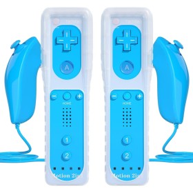 TechKen 2 Piezas Controller para Wii con Nunchuck,Mando Wii Motion Plus Integrado con Nunchuk Controller Funda de Silicona