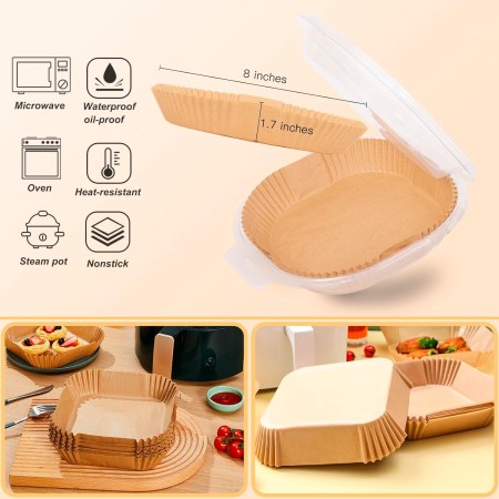 Air Fryer Paper 20C200 Air Fryer Square 200 Units 20-24cm Disposable Baking Molds BPA Free Accessories for Oil-Free Fryer 2 to 8