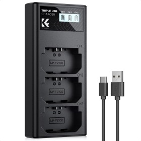K&F Concept NP-FZ100 Cargador, Cargador de Batería NP-FZ100 de 3 Ranuras con Pantalla LCD Compatible con Cámaras Sony A7iii A7iv