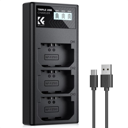 K&F Concept NP-FZ100 Cargador, Cargador de Batería NP-FZ100 de 3 Ranuras con Pantalla LCD Compatible con Cámaras Sony A7iii A7iv