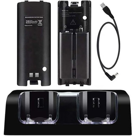 OSTENT Charger Dock Station + 2 Paquetes de baterías compatibles con el Mando a Distancia Nintendo Wii Color Blanco