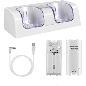 OSTENT Charger Dock Station + 2 Paquetes de baterías compatibles con el Mando a Distancia Nintendo Wii Color Blanco