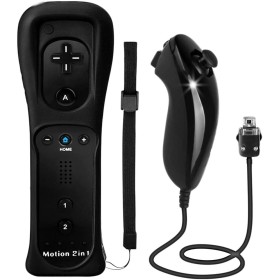 TechKen 2 en 1 Controller para Wii con Nunchuck, Mando Motion Plus Integrado y Funda de Silicona Muñequera (Negro)