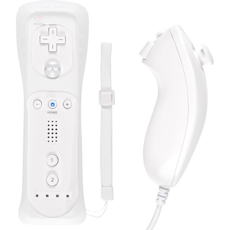 2 en 1 Motion Plus Mando y Nunchunk para Nintendo Wii/Wii u + Funda de Silicona - Blanco
