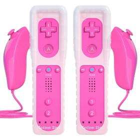 TechKen 2 Piezas Controller para Wii con Nunchuck,Mando Wii Motion Plus Integrado con Nunchuk Controller Funda de Silicona
