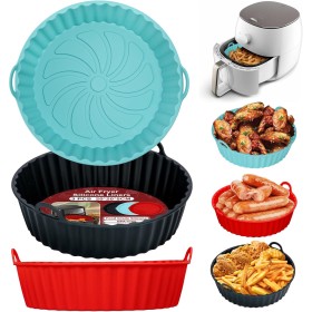 Alyvisun Silicone Air Fryer Molds, 3 Pieces Containers Oil-Free Fryer Tray Reusable Round Utensils Basket for Air Fryer,