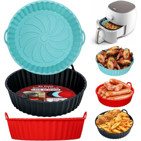 Alyvisun Silicone Air Fryer Molds, 3 Pieces Containers Oil-Free Fryer Tray Reusable Round Utensils Basket for Air Fryer,