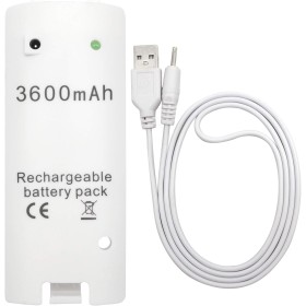 OSTENT 3600mAh Batería Recargable Cable de Carga para Nintendo Wii Mando a Distancia - Blanco