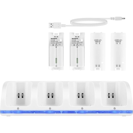 SOONHUA Estación de Carga Wii 4 en 1 - Base de Carga del Controlador Con 4 Baterías Recargables E Indicadores Led para Control