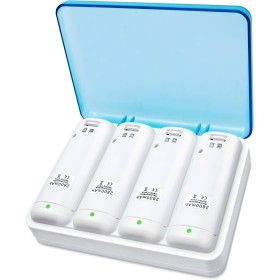 TechKen Wii Controller Charger, Estación de Carga para 2 Mandos de Wii y 2 Akkus Wii Wiimote Charging Station con 4 Baterías de