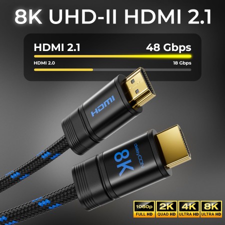 deleyCON 2m Cable HDMI 2.1b 8K (48G, ULTRA Highspeed) Certificado, 8K@60Hz 4K@120Hz 2K@144Hz/165Hz EARC HDCP 2.3/2.2 - para