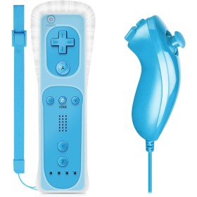 Pack Mando Wii Remote con Wiimotionplus Incorporado + Nunchuck Compatible Wii Azul