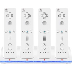 Estación de carga para Wii, 4 en 1 mando estación de carga con indicadores LED 4 piezas 2800mAh batería recargable paquete para