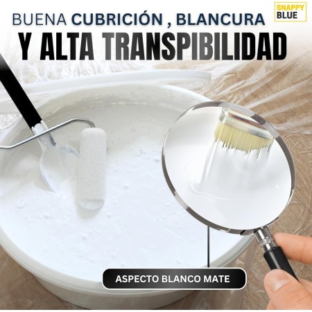 Snappy blue Pintura Blanca [4KG] Interior Lavable de aspecto Mate, Pintura Plastica Blanca Interior para Múltiples Superficies