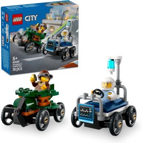 LEGO City Pack de Coches de Carreras: Avión vs. Cama de Hospital de Juguete, Autos Locos de Carreras con 2 Minifiguras de Piloto