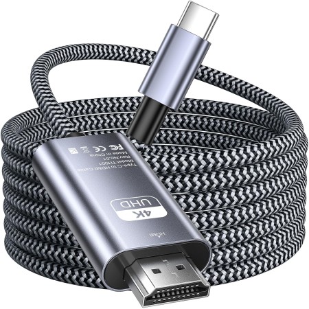 Siwket Cable USB C a HDMI de 2 m [4K @ 30Hz], trenzado USB tipo C a HDMI [compatible con Thunderbolt 3] para iPhone 15, MacBook