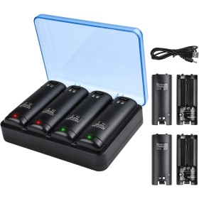 TechKen - Cargador para Mando de Wii con 4 baterías Recargables, Cargador Wiimote para Wii y Soporte de Carga de Wii con 4 Pilas