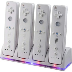 Estación de Carga para Controlador de Wii 4 en 1, Base de Cargador de Controlador, con 4 Baterias de 2800mAh Recargables e