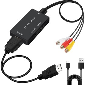 Jewan Convertidor RCA a HDMI, Adaptador AV a HDMI, 1080P RCA Compuesto CVBS Video Convertidor de Audio para