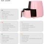 Jocca - Oil Free Air Fryer 3.8L Pink, Digital Air Fryer 1450W, 8 Automatic Programs, LED Touch Display, Timer, Adjustable