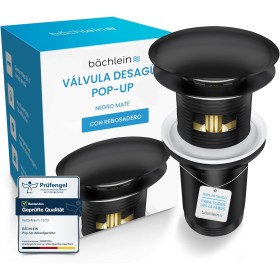 Bächlein Desagüe Universal con Rebosadero para Lavabo & Lavamanos - Válvula Pop Up Automática Negra Mate - Incl. 3 Juntas para