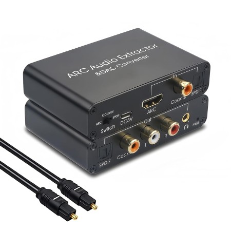 Rensaday Extractor de audio HDMI ARC con DAC - Salida óptica/coaxial SPDIF y RCA/3,5 mm - 192 KHz 24 bits para TV/barra de
